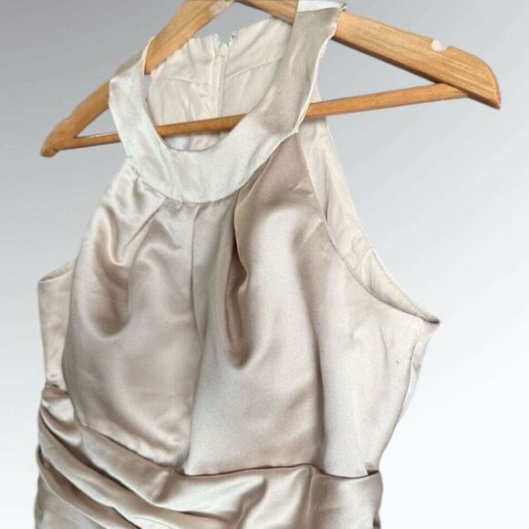 Davids Bridal Satin Halter Evening Dress Womens 8 Champagne Formal Bridal Party - Picture 7 of 16